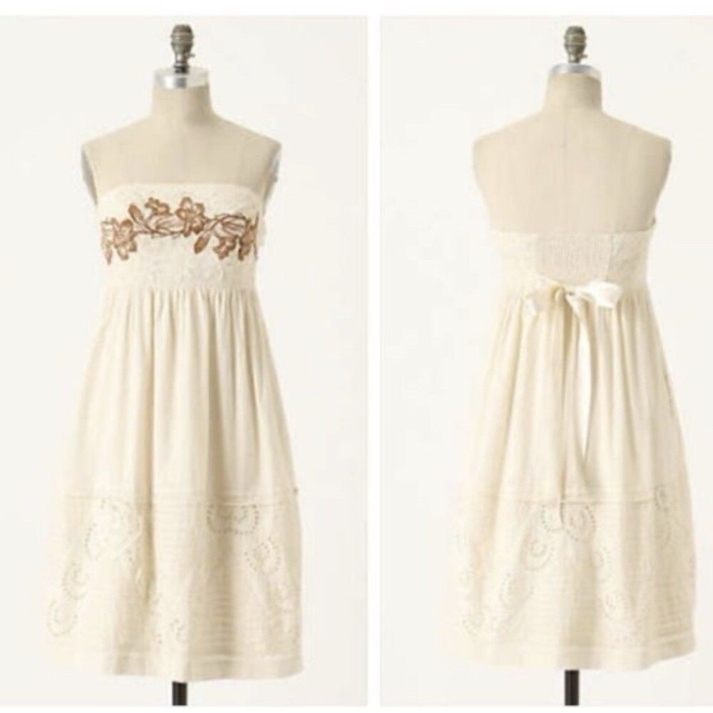 Anthro Embroidered Zehavale dress Strapless Eyelet